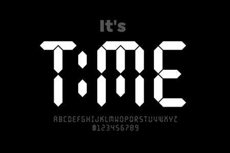 Digital clock style font design, alphabet letters and numbersのイラスト素材