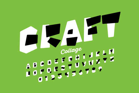 Paper collage style font design, alphabet letters and numbersのイラスト素材