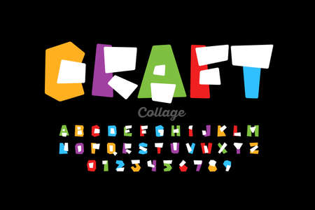 Paper collage style font design, alphabet letters and numbersのイラスト素材