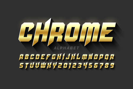 Gold matt chrome style font, alphabet letters and numbersのイラスト素材