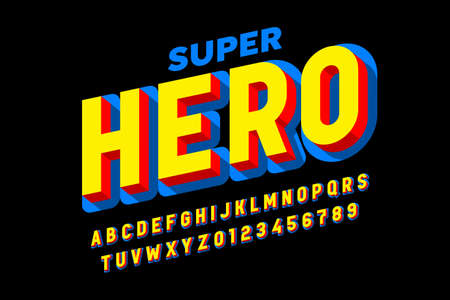 Comics superhero style font, alphabet letters and numbersのイラスト素材