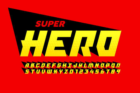 Superhero comics style font design, alphabet letters and numbersのイラスト素材