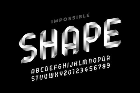 Impossible shape style font, alphabet letters and numbersのイラスト素材