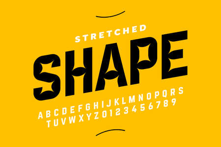 Stretched style font design, alphabet letters and numbersのイラスト素材