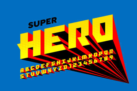 Superhero comics style font design, alphabet letters and numbersのイラスト素材