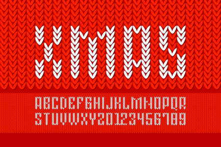 Knitted style Christmas font, alphabet letters and numbersのイラスト素材