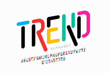 Modern style font, trendy alphabet letters and numbersのイラスト素材