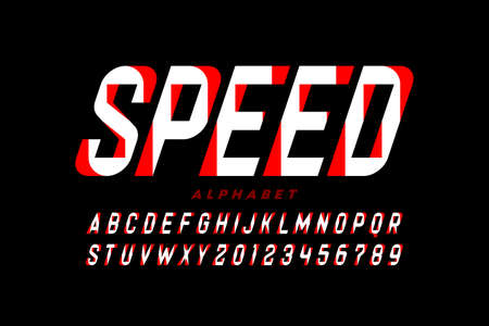Speed style font, alphabet letters and numbersのイラスト素材