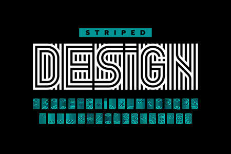 Striped design style font, alphabet letters and numbersのイラスト素材