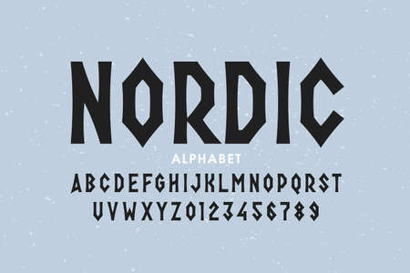 Nordic style font design, alphabet letters and numbersのイラスト素材