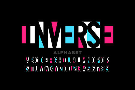 Negative space style font, alphabet letters and numbersのイラスト素材