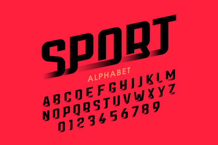 Speed sport style font, alphabet and numbersのイラスト素材
