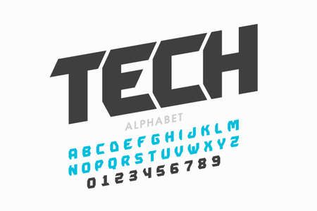 Technology style font, science alphabet, letters and numbersのイラスト素材