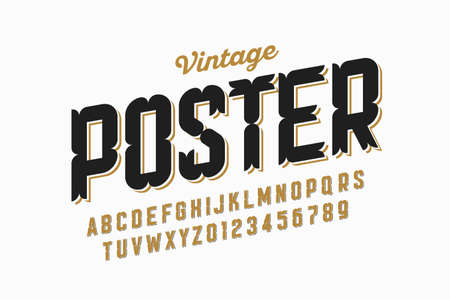 Vintage style font, retro alphabet, letters and numbersのイラスト素材