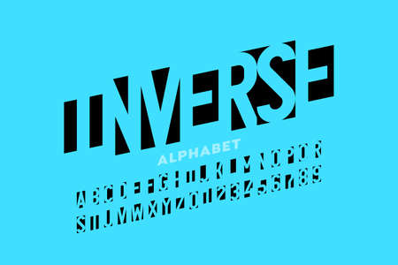 Negative space style font, alphabet letters and numbersのイラスト素材
