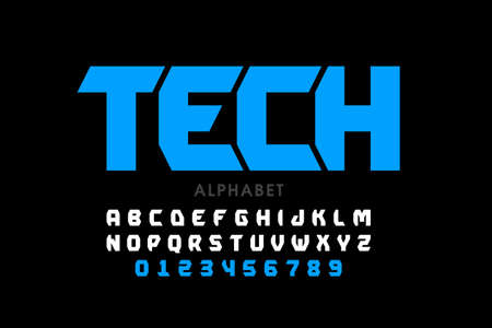 Technology style font, science alphabet, letters and numbersのイラスト素材