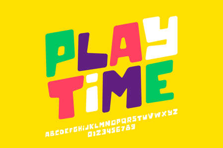 Playful style font design, playtime childish alphabet letters and numbersのイラスト素材