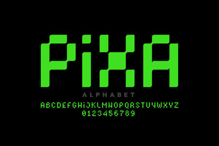 Pixel style font, alphabet letters and numbersのイラスト素材