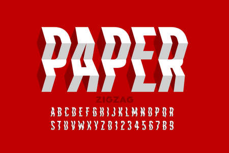 Paper craft style font, alphabet letters and numbersのイラスト素材