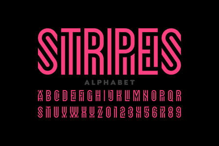 Striped style font, alphabet letters and numbersのイラスト素材