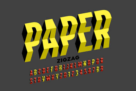 Paper craft style font, alphabet letters and numbersのイラスト素材