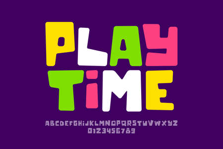 Playful style font design, playtime childish alphabet letters and numbersのイラスト素材