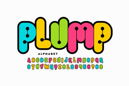 Plumpy style font, alphabet letters and numbersのイラスト素材
