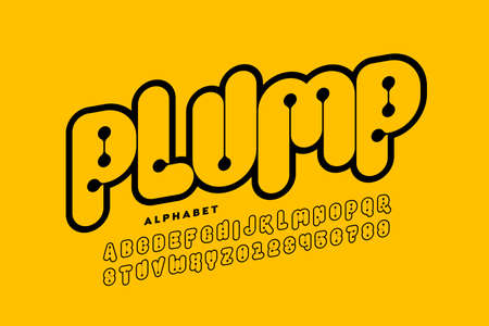 Plumpy style font, alphabet letters and numbersのイラスト素材