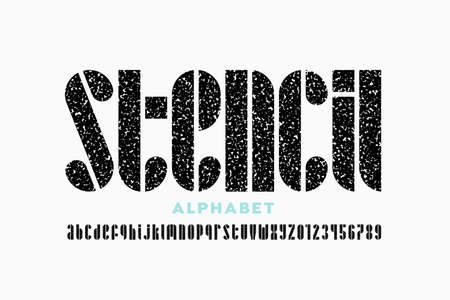 Stencil style font, alphabet letters and numbers vector illustrationのイラスト素材