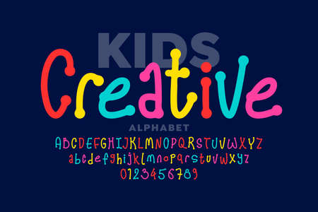 Hand drawn style kids font, creative alphabet letters and numbers vector illustrationのイラスト素材