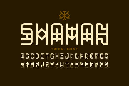 Tribal style Shaman font, alphabet letters and numbers vector illustrationのイラスト素材