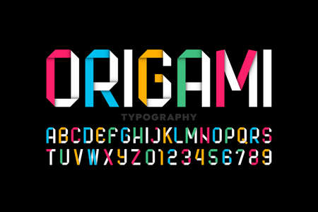 Origami style modern vivid font, paper alphabet letters and numbers vector illustrationのイラスト素材