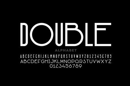 Modern sans serif font, condensed and wide style mixed together, alphabet letters and numbers vector illustrationのイラスト素材