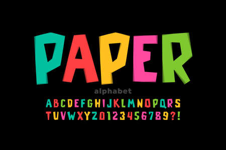 Paper cut out colorful font, alphabet letters and numbers vector illustrationのイラスト素材