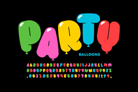 Party balloons style font design, helium balloons alphabet letters and numbers vector illustrationのイラスト素材