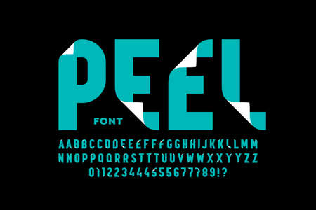 Peeled style font design, peel off alphabet letters and numbers vector illustrationのイラスト素材