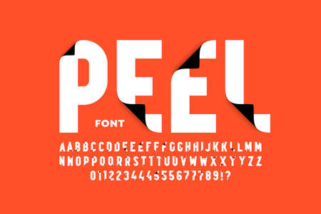 Peeled style font design, peel off alphabet letters and numbers vector illustrationのイラスト素材