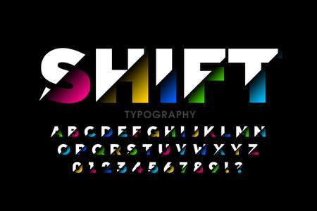Shifted font modern colorful font design, alphabet letters and numbers vector illustrationのイラスト素材