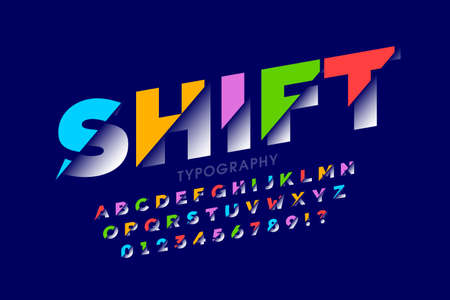 Shifted font modern colorful font design, alphabet letters and numbers vector illustrationのイラスト素材
