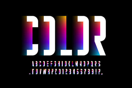 Modern minimal style colorful font, vibrant alphabet, letters and numbers vector illustrationのイラスト素材