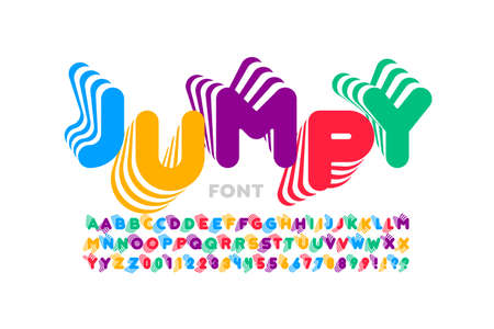 Jumping style font design, alphabet letters and numbers vector illustrationのイラスト素材