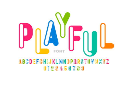 Playful style font design, childish alphabet letters and numbers vector illustrationのイラスト素材