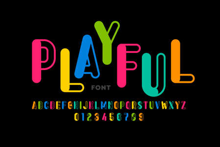 Playful style font design, childish alphabet letters and numbers vector illustrationのイラスト素材