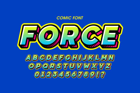 Comic book style font, alphabet letters and numbers, vector illustrationのイラスト素材