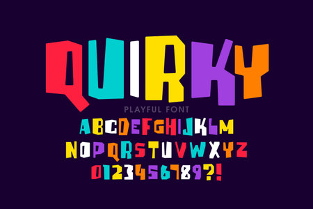 Quirky playful style childish font, alphabet letters and numbers vector illustrationのイラスト素材