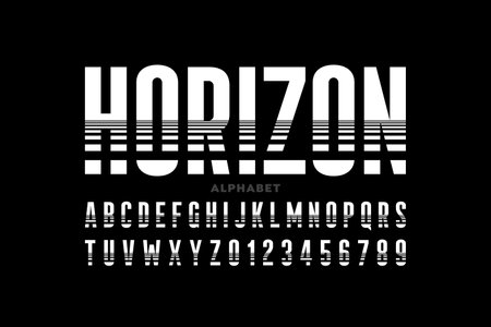 Horizon line style condensed font, alphabet letters and numbersのイラスト素材