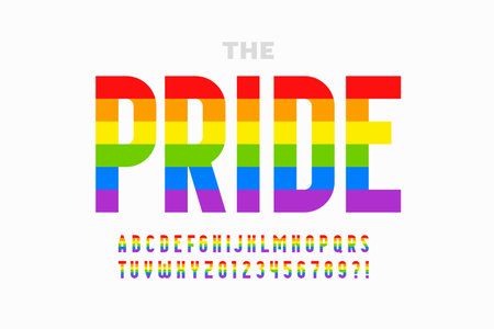 LGBTQ rainbow flag colors pride font, alphabet letters and numbers vector illustrationのイラスト素材