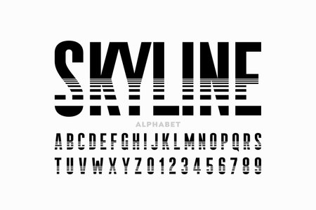 Horizon line style condensed font, alphabet letters and numbersのイラスト素材