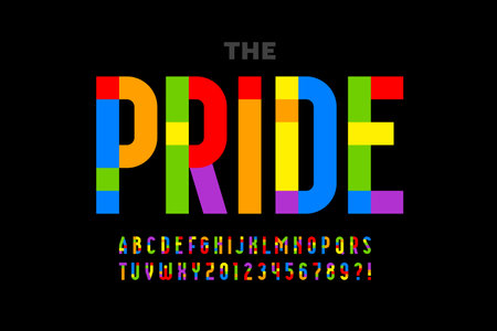 LGBTQ rainbow flag colors pride font, alphabet letters and numbers vector illustrationのイラスト素材