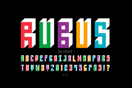 3D style modern font design, alphabet and numbers vector illustrationのイラスト素材